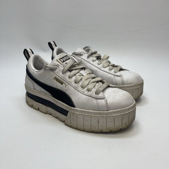 Puma Mayze Platform Womens Size 7 US White Black Athletic Leather Shoes Sneakers - Picture 1 of 14